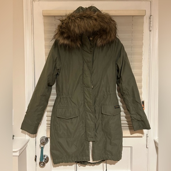 Abercrombie & Fitch Olive Utility Jacket with Faux Fur Hood - Picture 3 of 4